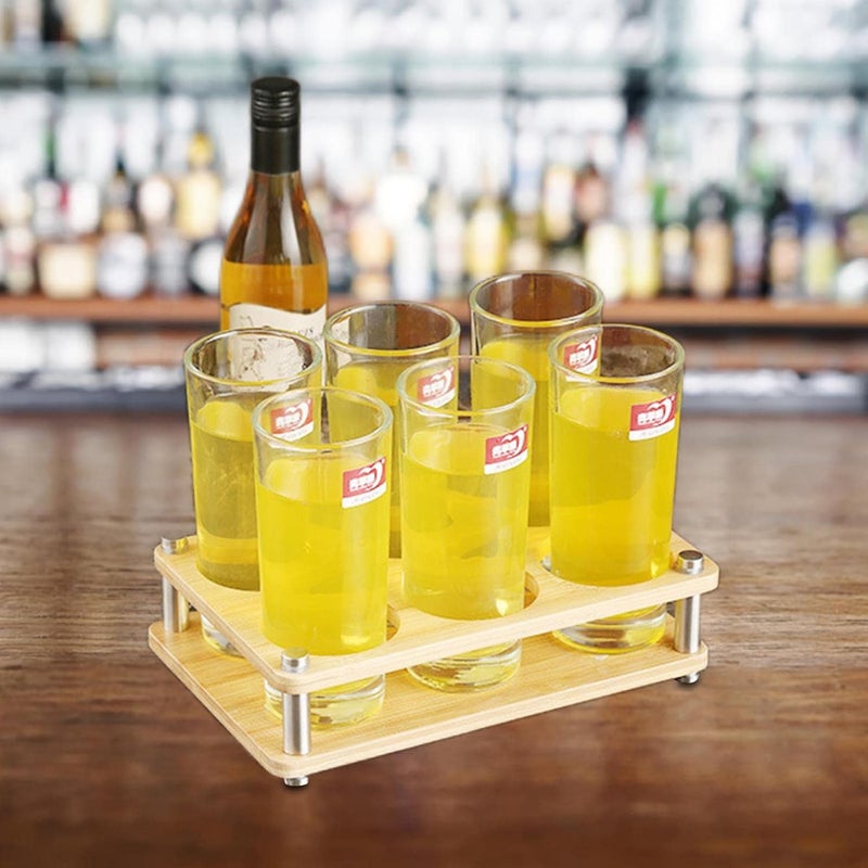 ويوبلز طقم أكواب صغيرة - صينية حامل لـ 6 أكواب صغيرة - حامل كوكتيل من الخيزران الصلب وحامل أكواب صغيرة، رف عرض أكواب الويسكي والتيكيلا، حامل أكواب صغيرة دائري للحفلات والحانات - Image 2